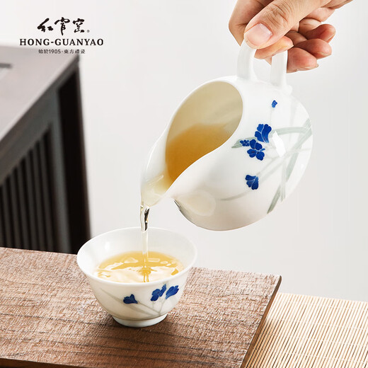 Hongguan kiln Chinese porcelain tea set set Liling ceramics high-end gift for men and elder leaders Langu Youxiang customized housewarming gift Langu Youxiang teapot tea set intangible cultural heritage underglaze color hand-painted 9 heads