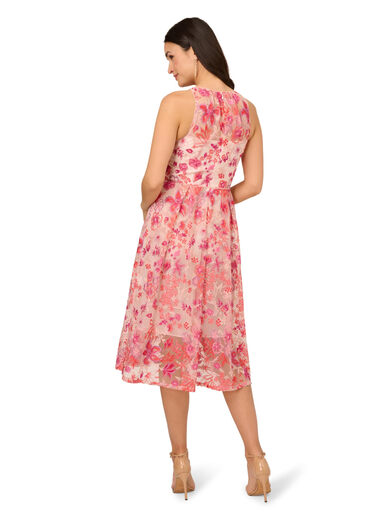 Adrianna Papell Women's Embroidered Slim Flare Pink Multicolor 8