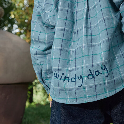 Papa climbing spring children's shirt boys and girls shirt brushed plaid shirt pure cotton long-sleeved top versatile for going out brown 100