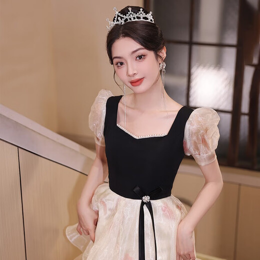Li Baixin adult ceremony light evening dress for girls light luxury niche high-end French high-end banquet small people can wear daily black S recommended 85-90 Jin Jin equals 0.5 kg