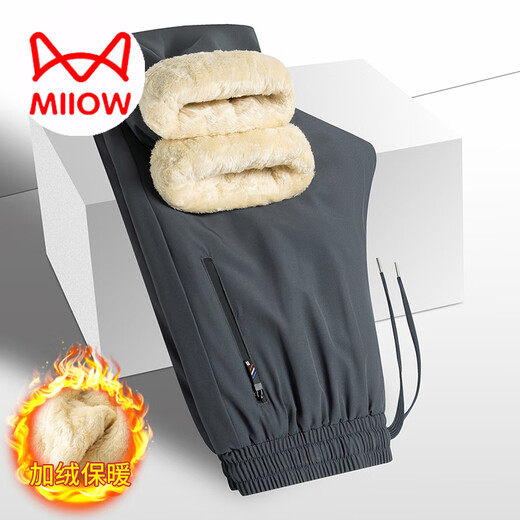 Catman cotton pants men's autumn and winter trousers casual straight pants warm outdoor plus velvet thickening black flat feet XL