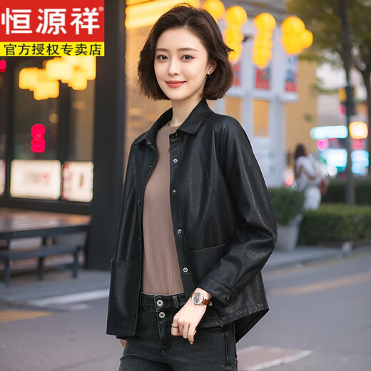 Hengyuanxiang 2025 Spring and Autumn New Sheep Leather Clothing Women's Short Korean Style Haining Genuine Leather Jacket Loose Casual Jacket Burgundy Quilted Style 5XL Recommended 150-160 Jin Jin equals 0.5 kg