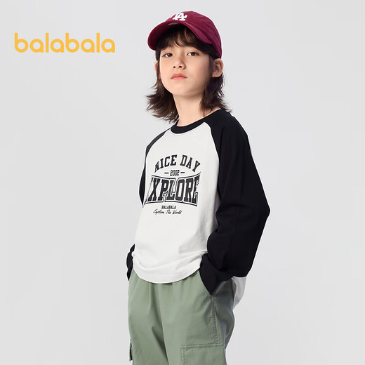 Balabala children's clothing boys long-sleeved T-shirt girls bottoming shirt spring and autumn children's cotton top black and white tone 00491 90