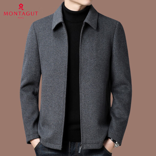 MONTAGUT French Montagut Cashmere Jacket Men's Middle-aged Business Casual Solid Color Wool Wool Short Autumn and Winter Dad Jacket Gray S 165/84A