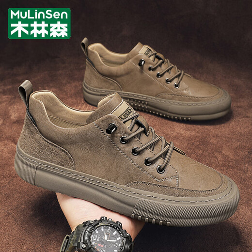 Mulinsen (Mulinsen) Brand Herrenschuhe 2025 Frühlings- und Sommer-Retro-Sportschuhe Non-Slip- und Anti-Out-Outdoor-Arbeitsschuhe Casual Schuhe Männer Khaki (Markenschuhe) 40