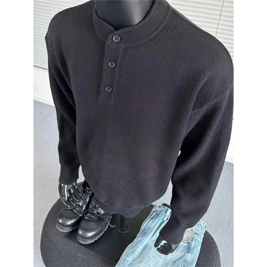 Lifeng Lei Jun's same style American Henry collar sweater men's winter high-end bottoming sweater cleanfit jacket black upgrade 5XL (recommended 195-210Jin Jin equals 0.5 kg)