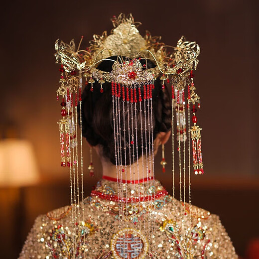Chenru new style Chinese style bride phoenix crown Xiuhe clothing headdress ancient costume wedding high-end hair accessories wedding accessories anchor headdress phoenix