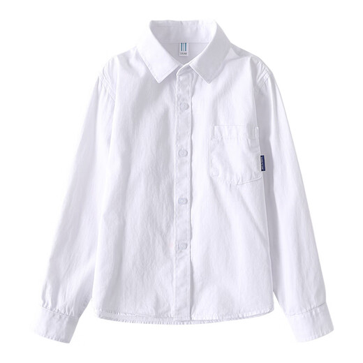 Xin Yueqing Spring and Autumn Boys' Pure Cotton White Shirt Primary and Secondary School Uniforms Children's Performance Clothes Girls College Style White Shirt Women's No Pockets Round Neck Loose Version Plus Velvet (Fat Treasure) 150 cm