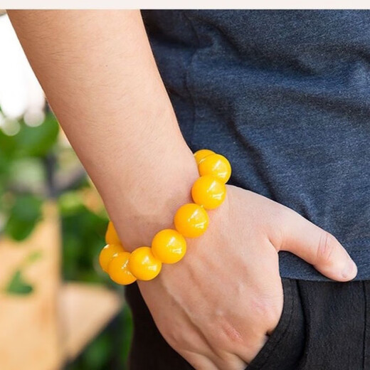 Royal copy, with national inspection certificate, natural raw mineral genuine beeswax bracelet for men and women, single circle chicken oil yellow old beeswax bracelet, 25 grams, bead diameter 14mm (unisex style) approx.
