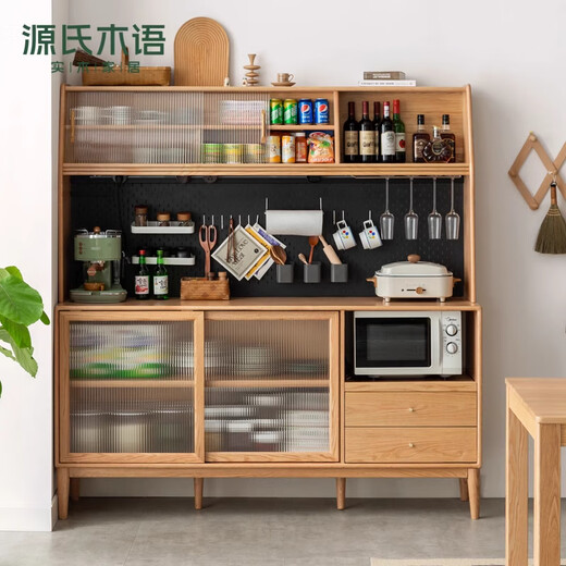 Genji Muyu solid wood sideboard integrated wall high cabinet tea cabinet multi-functional storage cabinet cupboard home wine cabinet solid wood color 1.5m solid wood cabinet + shelf + bull guide rail