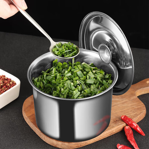 Kitchen plan stainless steel basin seasoning jar seasoning jar flavor cup with lid kitchen seasoning box thickened lard oil tank condiment barrel oil basin