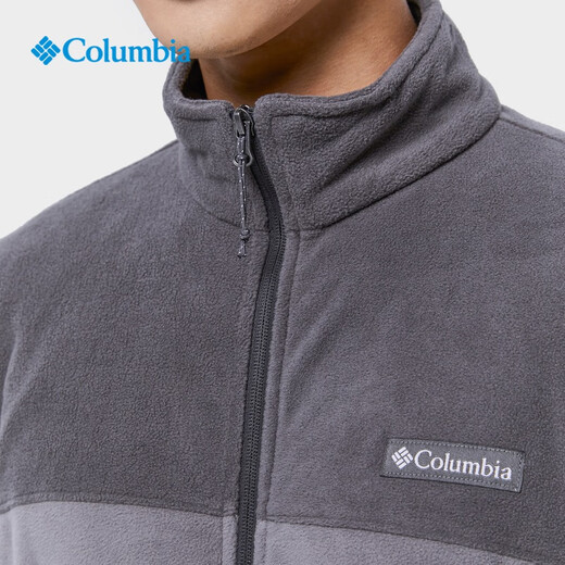 Columbia Outdoor Men's Simple Stand Collar Fashion Jacket Warm and Comfortable Fleece Jacket AE0560 023 City Gray and Shark Black L(180/100A)