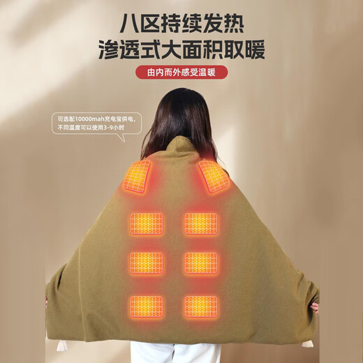 YOSHOY Heating Blanket Electric Heating Shawl Blanket Warm Cloak Electric Heating Body Warming Blanket Multifunctional Heating Blanket USB Power Bank Warming Blanket Birthday Christmas New Year's Day Valentine's Day Gift Beige Color | Brand Gift Box | 5000mAh Power Bank