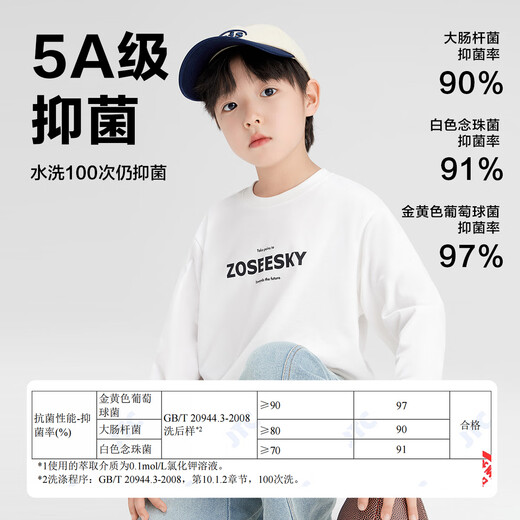 Zuoxi Boys Long Sleeve T-Shirt Children's Class A Pure Cotton Autumn Clothing 2025 New Boys Spring and Autumn Top Trendy White 160