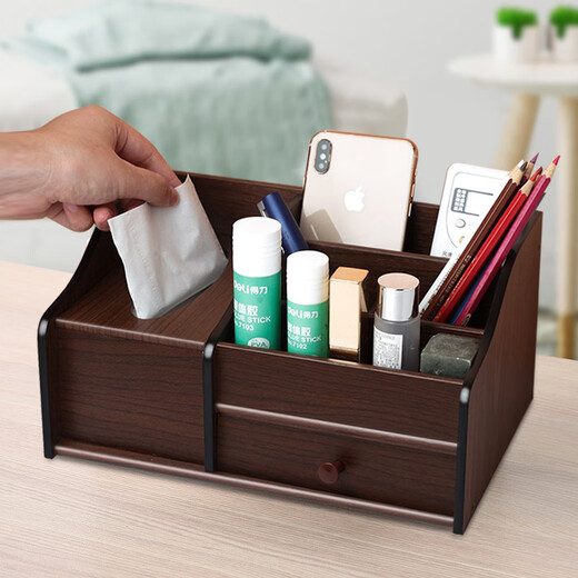 Bonboshi Wooden Tissue Box Living Room Coffee Table Remote Control Storage Box Creative Paper Box Home Multifunctional Desktop Office Multifunctional Tissue Box Walnut Color