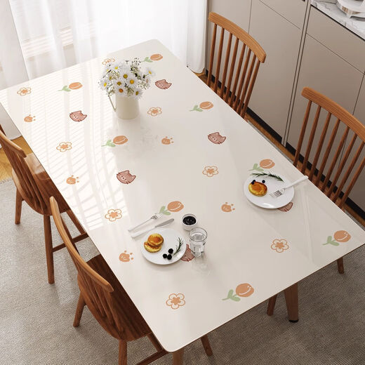 Colorful butterfly tablecloth no-wash waterproof and oil-proof pvc dining table mat light luxury high-end soft glass living room coffee table mat tablecloth cyan daisy 85*135cm