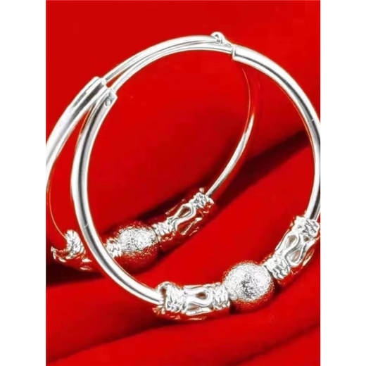 Trendy new S999 pure silver earrings for women, lucky and prosperous transfer bead earrings, simple anti-nail earrings, silver lucky transfer bead earrings, 5.88 g