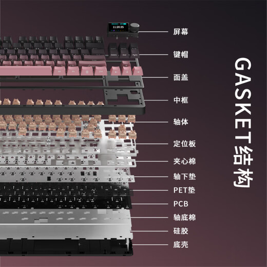 黑爵（AJAZZ）AK870PLUS三模客制化机械键盘 Gasket结构五层填充全键热插拔RGB下灯位电竞游戏高颜值HJ13A 【三模】织梦轴-渐变粉