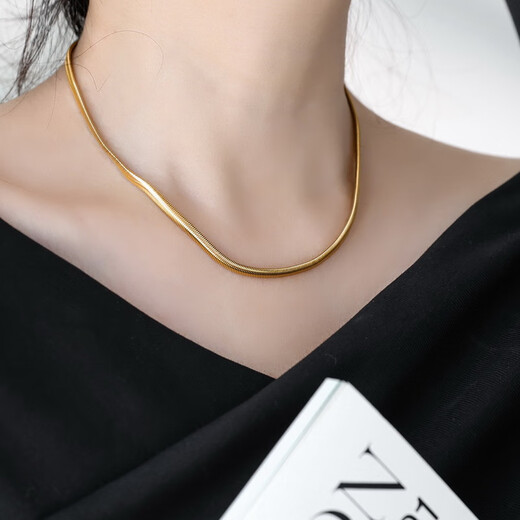 Fat Donglai's same style 18k gold snake bone l chain does not fade Italian 18K gold plated soft snake bone l chain clavicle necklace for women soft snake bone necklace 40 cm gold
