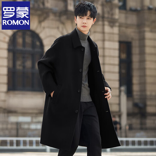 ROMON double-sided pure wool woolen coat for men 2025 new autumn and winter thickened mid-length windbreaker woolen coat pickle gray green XL (150-170Jin Jin equals 0.5kg)