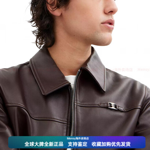 Легкая однотонная кожаная куртка COACH Heritage C с длинными рукавами и карманами с лацканами, коричнево-коричневая XS