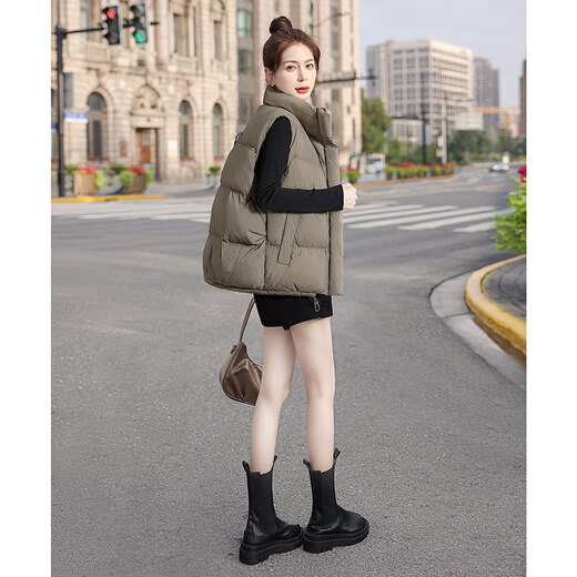 Sibaishe Sleeveless Down Vest 2025 Autumn New Women's Clothing Pocket Loose Style Drawstring Stand Collar Vest