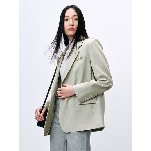 PEACEBIRD Women's Spring 2024 Double-Breasted Suit A1BAE1202 Gray Green S