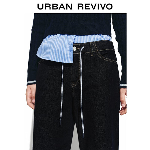 UR2025 new winter women's casual elastic waist drawstring denim trousers UYY850264 Indigo 26