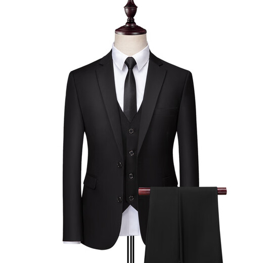 GOLDLION G+ suit suit for young men Korean style slim fit groom wedding business casual professional formal suit small suit men's jacket two-button black (jacket + trousers + shirt) S 165