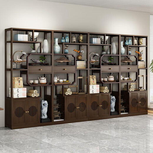 Sizhuge new Chinese style living room floor-standing ancient shelf Duobaoge tea tea room storage rack tea cabinet tea set display shelf combination style-3 piece set