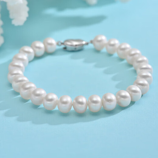 Jingrun Zhuohua S925 silver inlaid with white nearly round freshwater pearl bracelet mother style 9-10mm19cm for mother