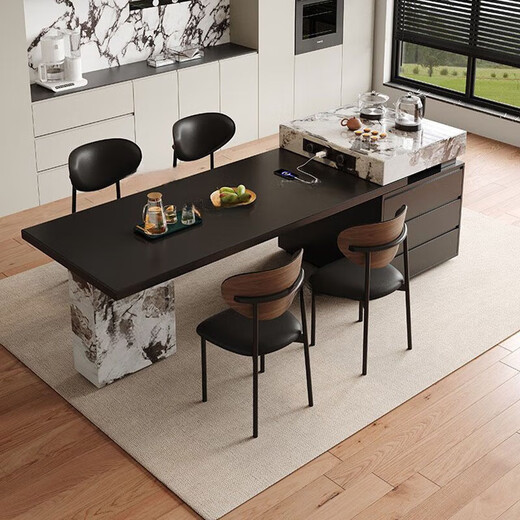 Pupan's new high-end Italian-style island dining table with wood grain integrated household retractable slate modern multi-functional kitchen guide table. Total length 1.95-2.4 meters 80*80 dominant rail socket basic slate flat island table