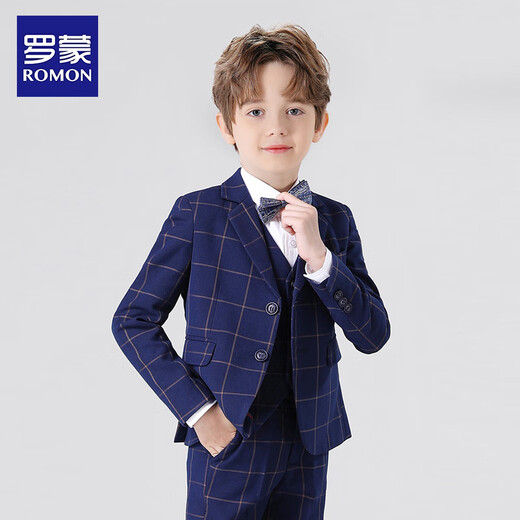 Luo Meng children's suit vest suit boy host dress British style flower girl piano performance suit navy blue 150