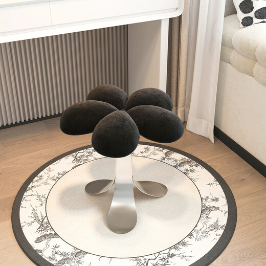 Linjie internet celebrity stool makeup stool cream style new round stool bedroom dressing table stool light luxury simple makeup comb seat flower silver frame white velvet