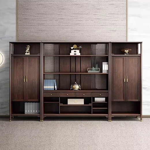 Kong Qiu Mingge black gold solid wood office desk boss table new Chinese style high-end atmospheric boss table chairman and president office executive desk 2.4 meters boss table