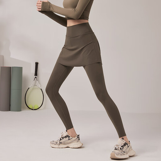 LULU CENTURY Pilates Training Yoga Pants Women's High Waist Hip Lift Fake Two-piece Fitness Pants Running Skirts Sports Dance Pants Women's Chestnut S