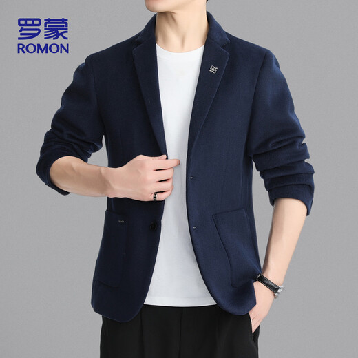 ROMON Woolen Suit Men's Spring and Autumn Business Casual Single Suit Coat Warm Jacket Men XF87 Dark Blue XL