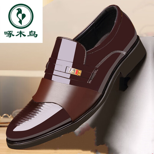 Woodpecker brand men's shoes autumn new business formal wear men's leather shoes casual slip-ons in-foot heightening leather shoes men's genuine leather 6222 black 41