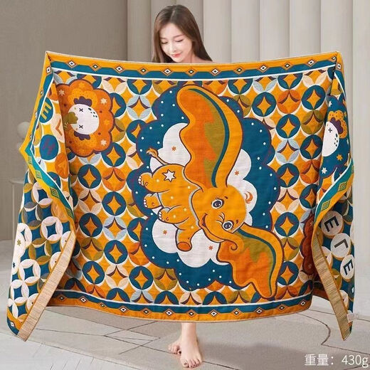 80*160 cm gauze bath towel, pure cotton, thickened and enlarged, beach sports wrap, travel nap blanket, Bear 80*160