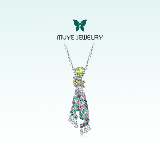 Muye Natural Colored Treasure 925 Silver Peridot Chain Chain Silk Necklace Original Design Jewelry Silk Necklace