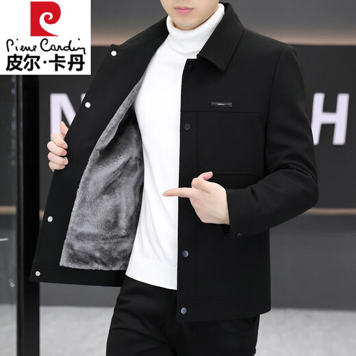 Pierre Cardin Jacket Men's 2025 Autumn and Winter New Style Light Mature Style Business Casual Men's Youth Jacket Plus Velvet Thickened Black (Fleet) Thickened XL 130-145Jin Jin is equal to 0.5 kg