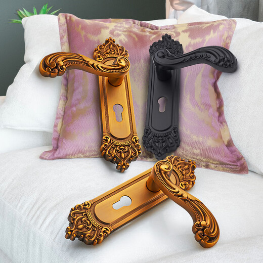 Huili Customized European Style Indoor Handle Lock Household Silent Mechanical Door Lock Solid Wood Door Lock Hardware Bedroom Handle Pass E Style Yellow Ancient Door Lock (Aluminum Alloy) 35-45MM Universal Type with Key