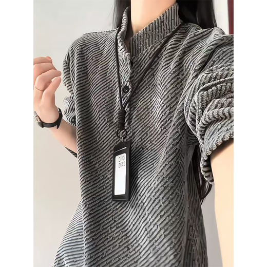 Jingsa American retro long-sleeved sweatshirt for men in autumn new twill henley collar cleanfit inner bottoming shirt gray XL