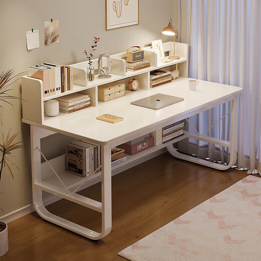 Jiajialin solid wood computer desk bedroom study desk home office student with bookshelf integrated desktop writing desk with bookshelf desk warm white 100*50*72cm