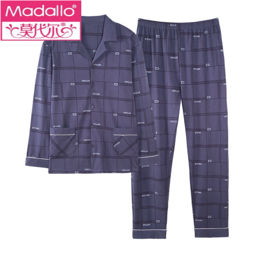 Modal Cotton Frühling, Herbst und Winter mittleren Alters und junger Herren-Pyjamas langärmeliger dünner Stil Plus-Größe Lose Home Clothing 2956 9902 L Es wird empfohlen, 100-130 Jin zu tragen [Jin entspricht 0,5 kg]