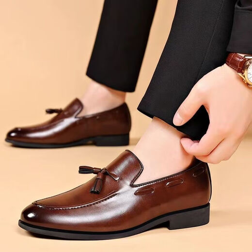 Li Shangduo men's four-season leather shoes without laces men's leather shoes black British summer breathable pointed toe men's leather shoes men's versatile black 9923 38