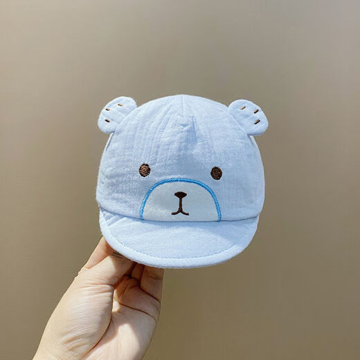 兔兔大文婴幼儿帽子夏季薄款0-3-6-12个月宝宝遮阳防晒帽网眼鸭舌帽新生儿 小熊蓝色（网眼款）松紧腰 帽围36-45cm（建议0-12个月）