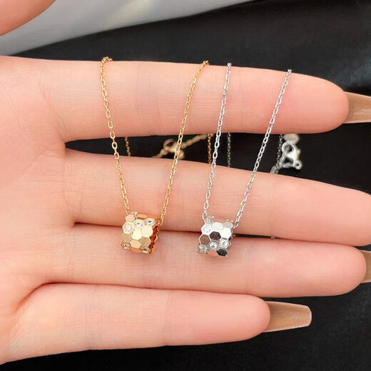 Hande 18K gold honeycomb pendant 18 moissanite diamond honeycomb necklace Au750 rose gold diamond light luxury clavicle platinum white gold diamond-free necklace with pendant chain length 43+4 cm