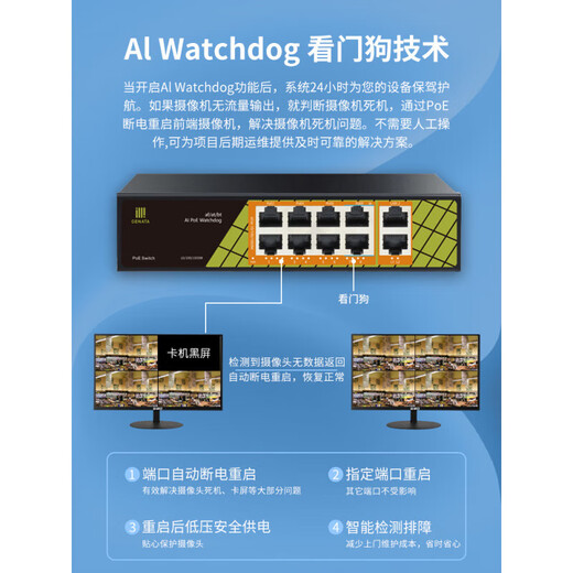 桢田poe交换机48V国标10口百兆千兆16口监控AP供电交换机 桢田GNT-RP1428G6 国标24+2+2全
