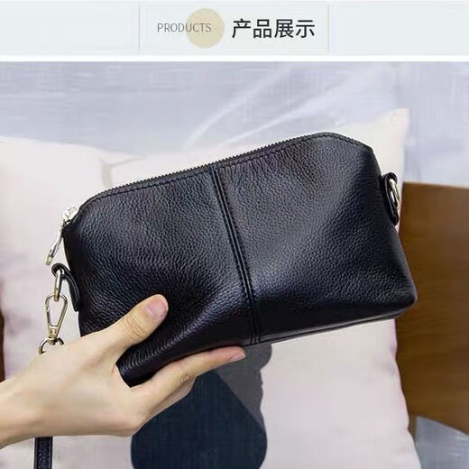 Pukanon clutch bag for women 2025 new fashion Korean style genuine leather shoulder small satchel bag versatile multi-layered small bag clutch shell bag small black